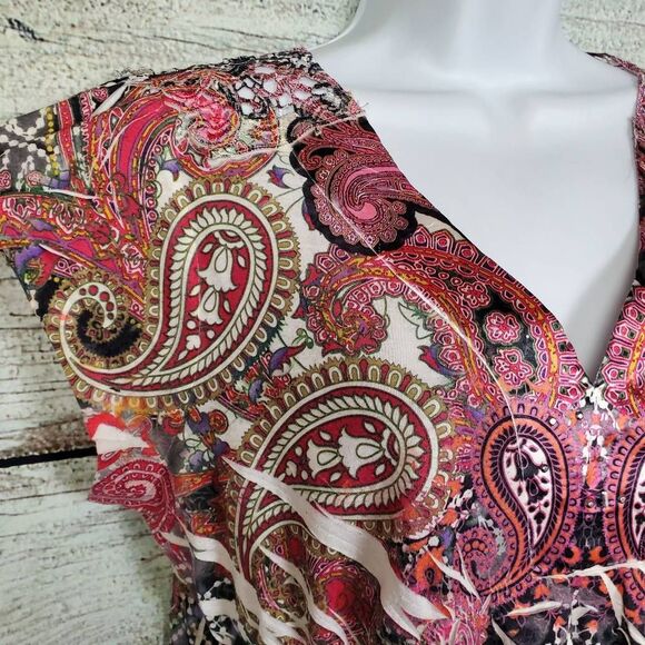 Live and Let Live Women’s L Boho Paisley Lace Back Short Sleeve Tunic Top Black - Picture 2 of 8
